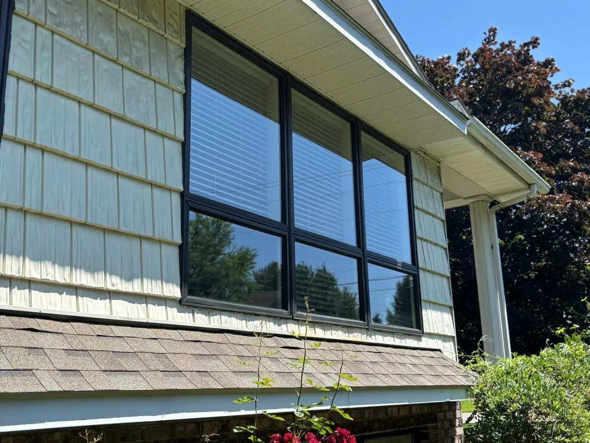 Large bay window on a ranch home, cleaned inside and out