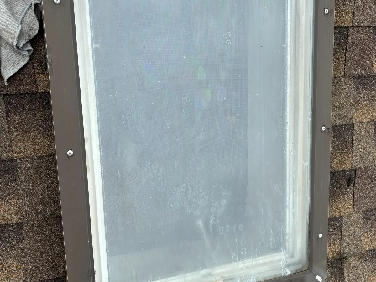 The same roof skylight after cleaning, clear and streak-free
